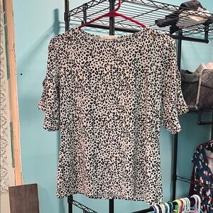 Leopard Print Ruffle Sleeve Blouse - Black & White